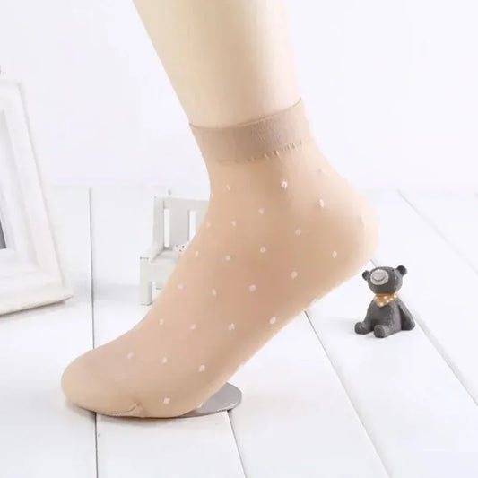 Silk Transparent Dot Lace Short Socks
