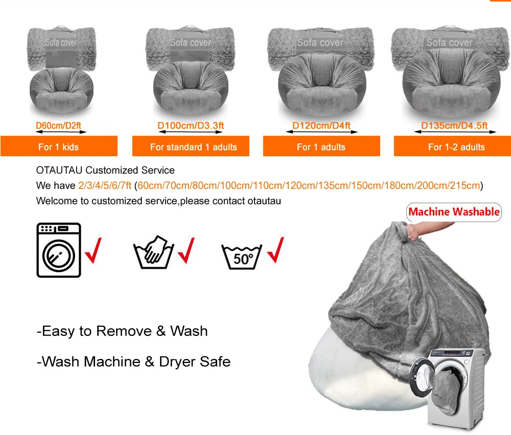 Adults  Children Fluffy Faux Fur Bean Bag Pouf Cover without Filler Beanbag