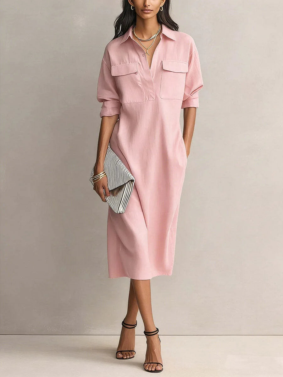 Cotton Linen Slim casual Mid Dress