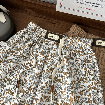 1-8yr Old  Floral Print Harem Bear Casual Loose Children's Thin Wide Leg Pant