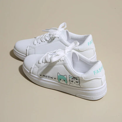 Breathable Vulcanized Cute Cat Cartoon Lace Casual Sneakers
