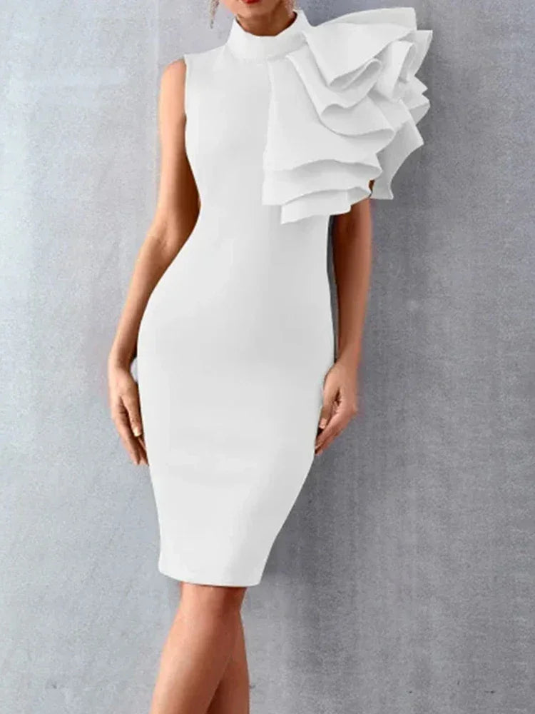 High Neck Sleeveless One Shoulder Evening Dress