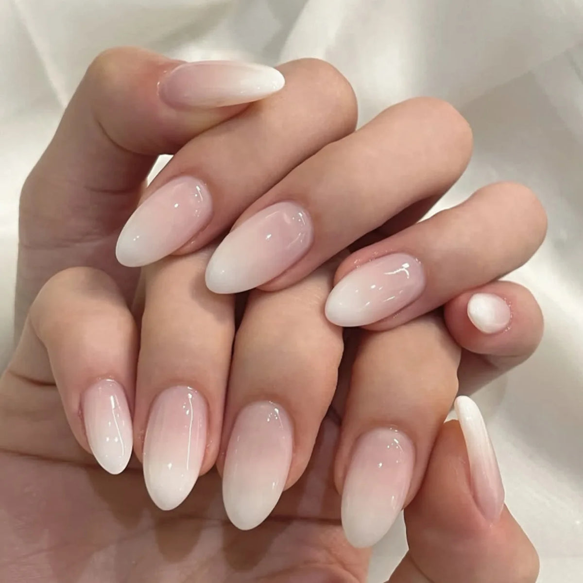 24Pcs Metallic Cat Eye French Sheer Manicure Tip Art Textured 3D Acrylic False Nails