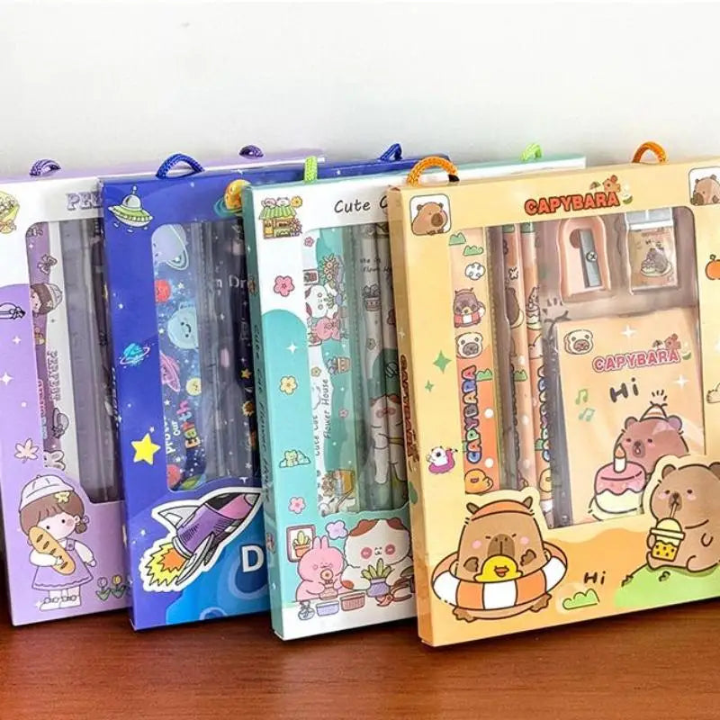 6Pcs/Set Cute Cartoon Capybara Pencil Stationery Set