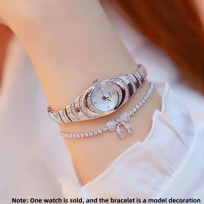 Rhinestone round dial alloy quartz watch set