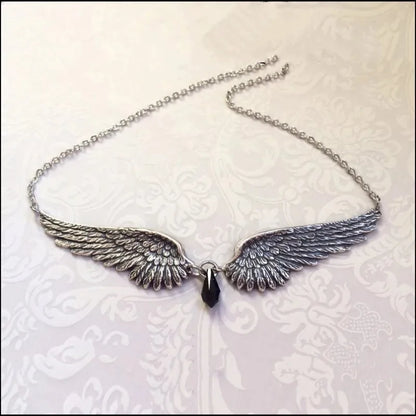 Angel Wings Feather Black Beads Pendant Choker Necklace