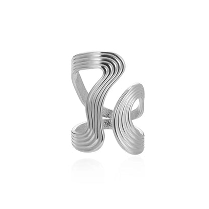 Stainless Steel Irregular Wave Creative Gold Open Punk Rapper Rings