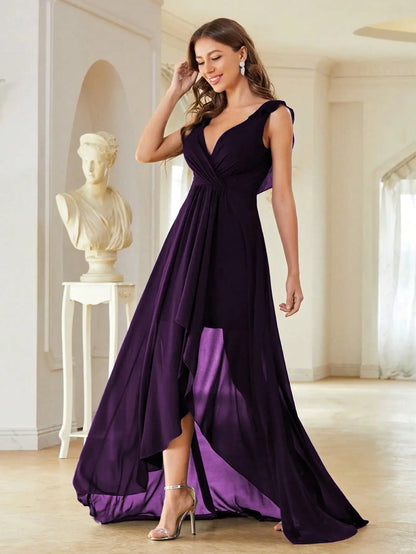 Mgiacy Surplice Front Ruffle Trim Prom Dress