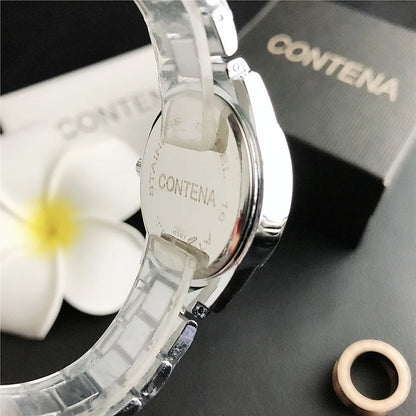 Luxury Stainless Steel Rhinestone Quartz Wristwatch