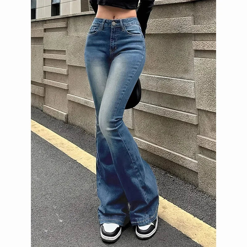 High Waist Flared Jeans Trousers