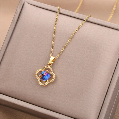 Light Zircon Crystal Stainless Steel Necklaces