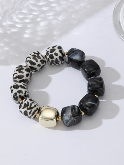 Leopard Print Acrylic Bold Multi color Marbled Resin Bead Large Gold Spacers Bracelets