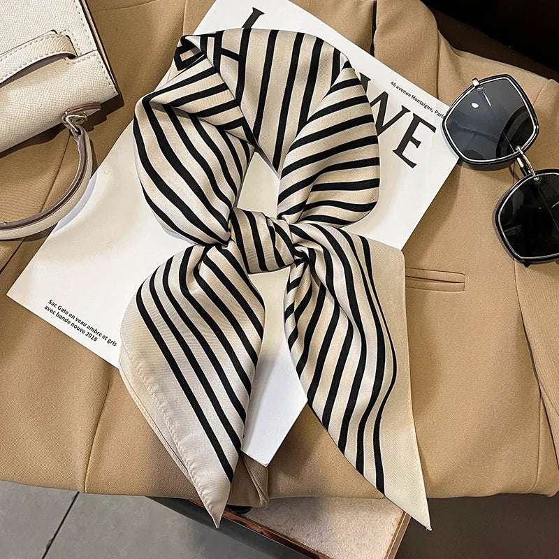 Luxury Silk Square Plaid Satin Scarf