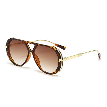 Large Frame Pilot Punk Metal Frame Leopard Oversized Sunglasses