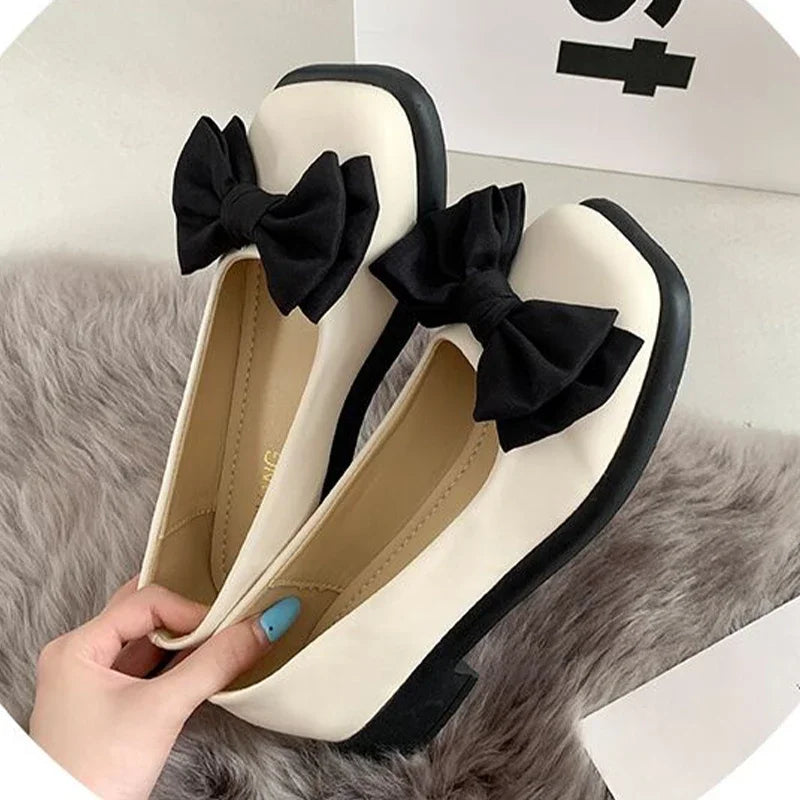 Bow Mary Janes Square Toe Shoes