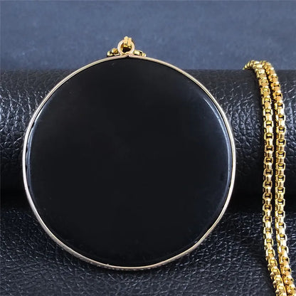 Big Black Obsidian Necklace Stainless Steel Natural Stone