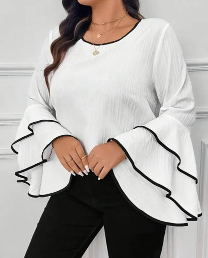 Large Size Casual Crew-neck Flared Long-sleeved T-shirt