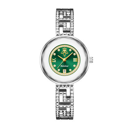 Round Dial Luxury Diamond-Studded Water-Resistant Quartz Bracelet Watch