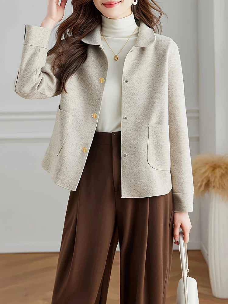 Classic Solid Short Woolen Warm Clothing Button Up Coat