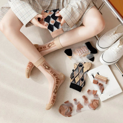 5 Pairs Lace Sexy Transparent Thin Socks