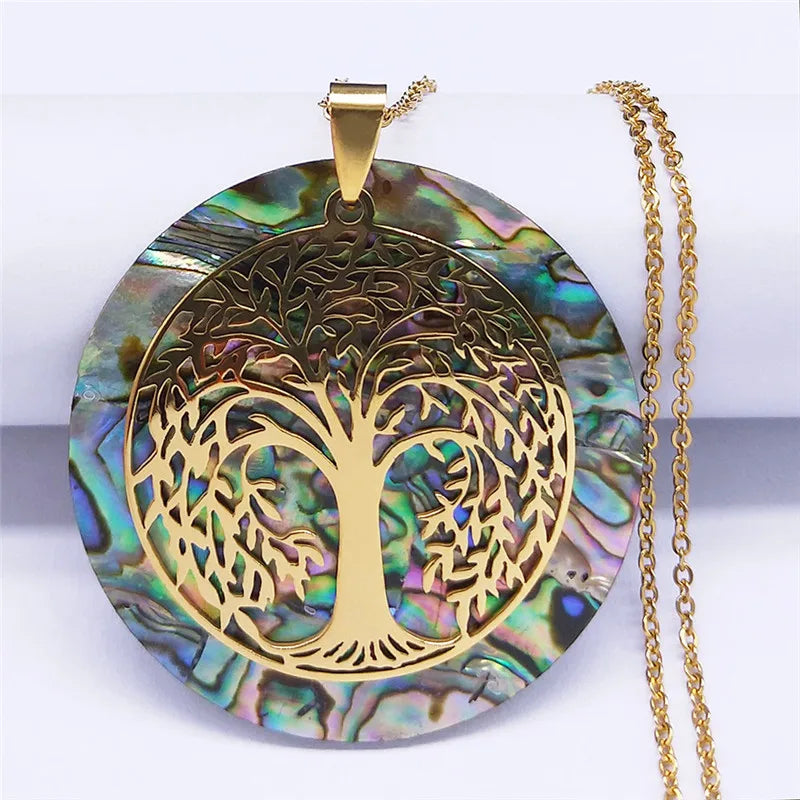 Tree of Life Stainless Steel Abalone Shell Natural Necklace