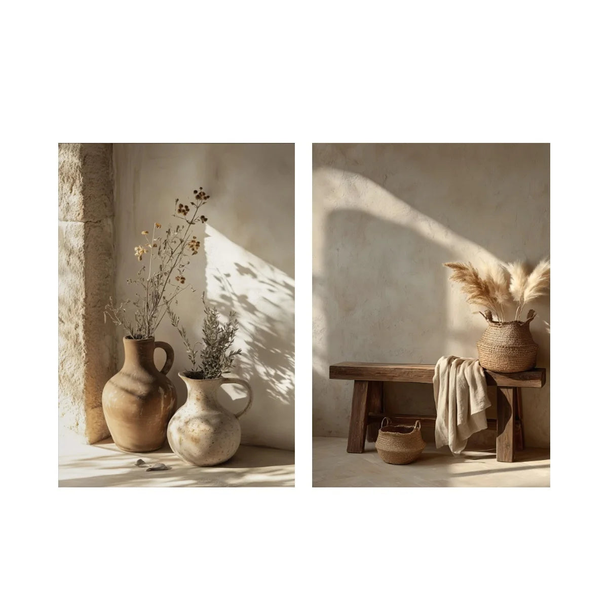 2pcs/set Neutral Olive Tree Shadow Vase Canvas