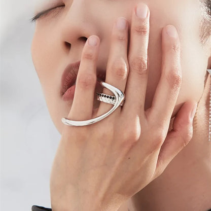 Silver Two-finger Hollow Geometric Couples Vintage Hip Hop Rings
