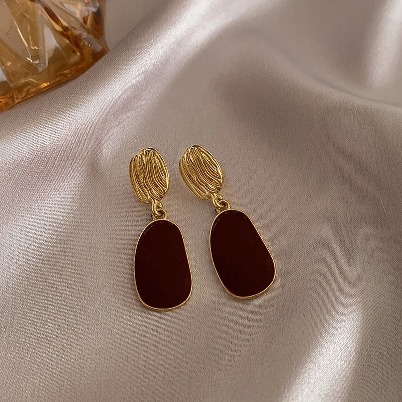 DANA Dripping Oil Wine Red Retro Stud Earrings