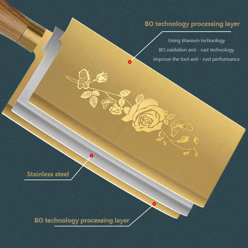 Golden Rose Pattern Kitchen Knife Set
