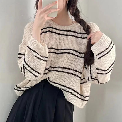 Sunscreen Blouse Hollow Out Pullover Long Sleeve O-neck Loose Sweater
