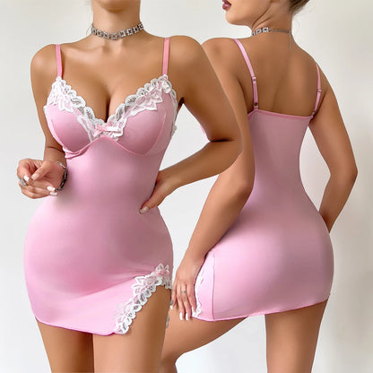Nightdress Seductive Pink Deep V Sleeveless Lingerie