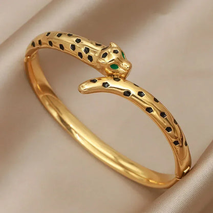 Stainless Steel Metal Crystal Leopard Bangles bracelets