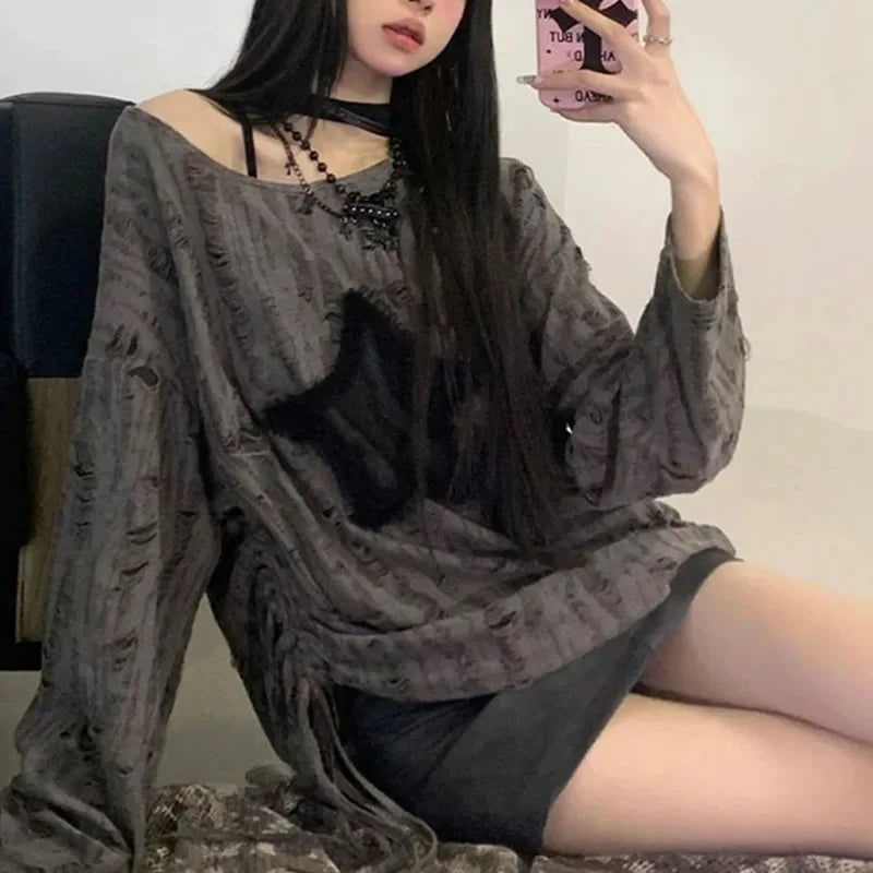 Off Shoulder Oversized Long Sleeve Blouse