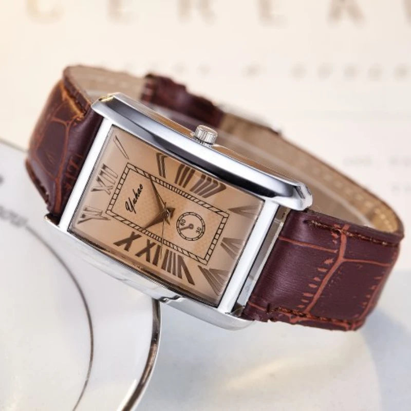 Couple Luxury Rectangle Dial Quartz Leather Band Casual Wristwatch
