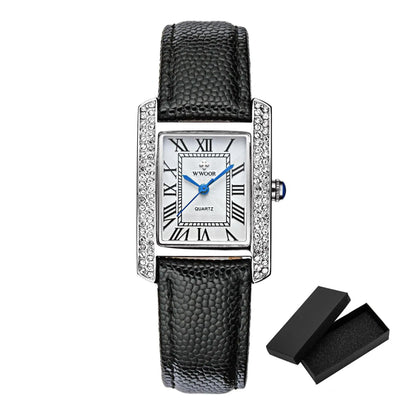 Elegant Square Diamond Waterproof Luxury Leather Quartz Watch