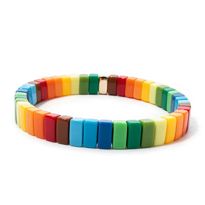 Colorful Acrylic Beaded Elastic Handmade Rainbow Color Bracelets