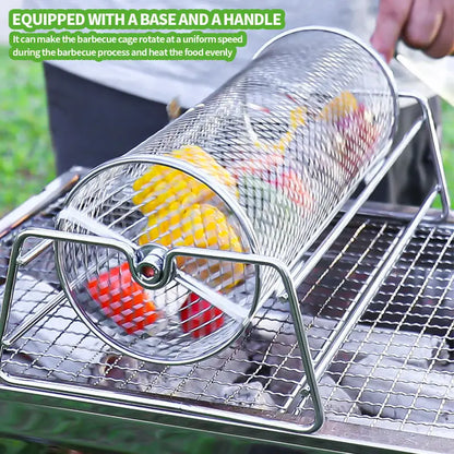 Stainless Steel Rolling BBQ Grill Mesh Basket Grill Rotisserie