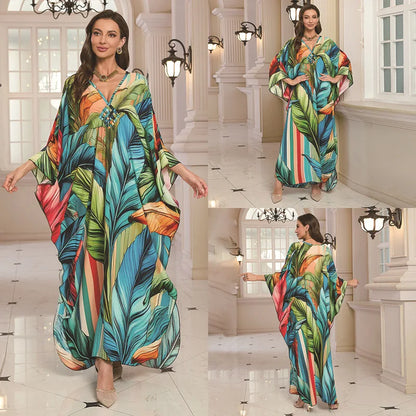 Kaftan Wave Neck Swimsuit Cover Up Caftan Dress