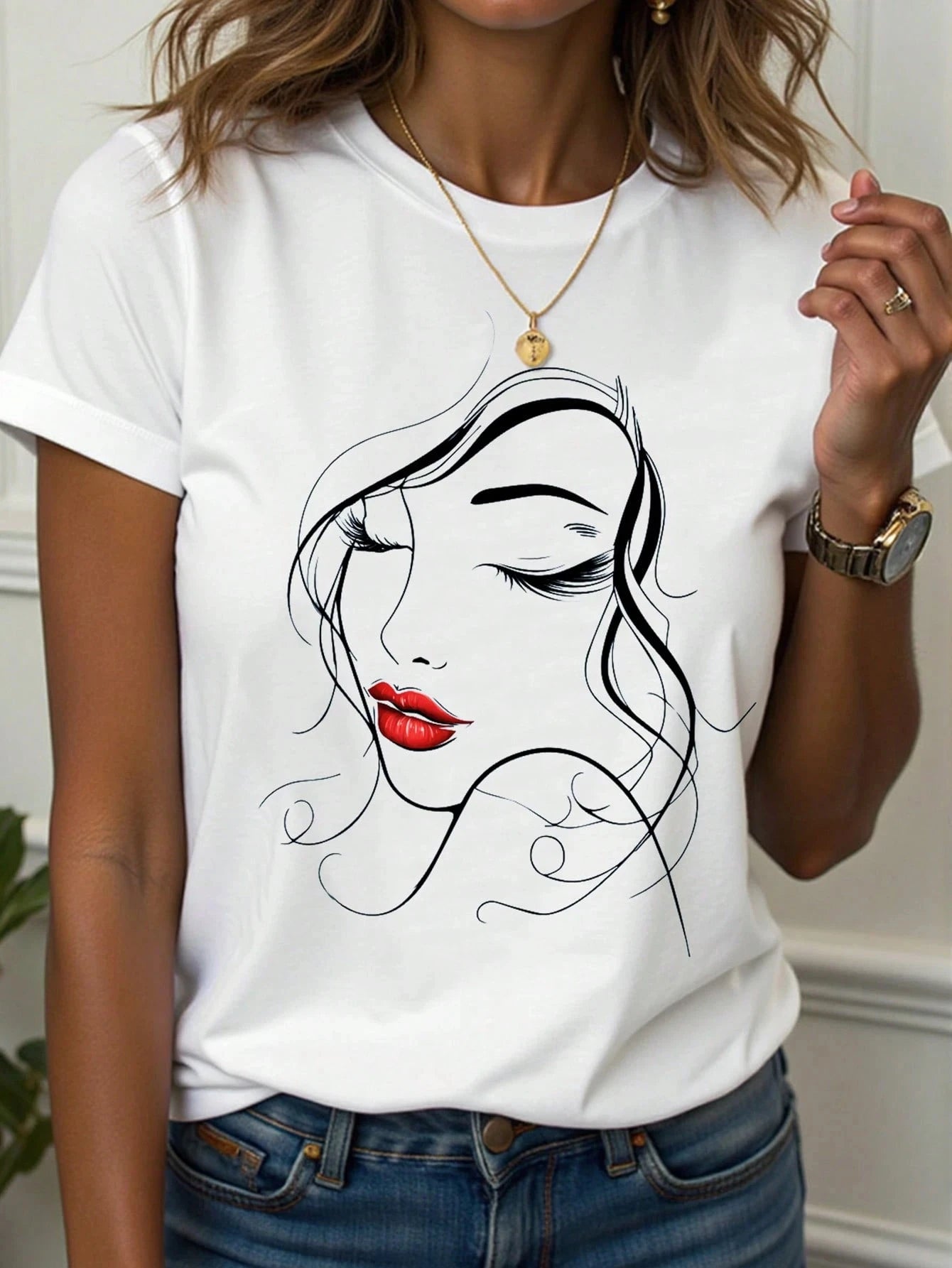 Abstract Face Line Art Graphic Print T-Shirt