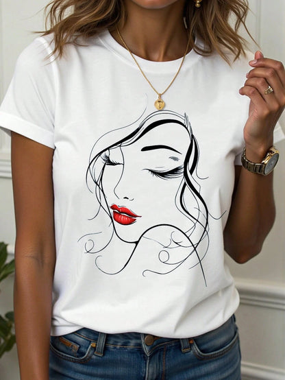 Abstract Face Line Art Graphic Print T-Shirt