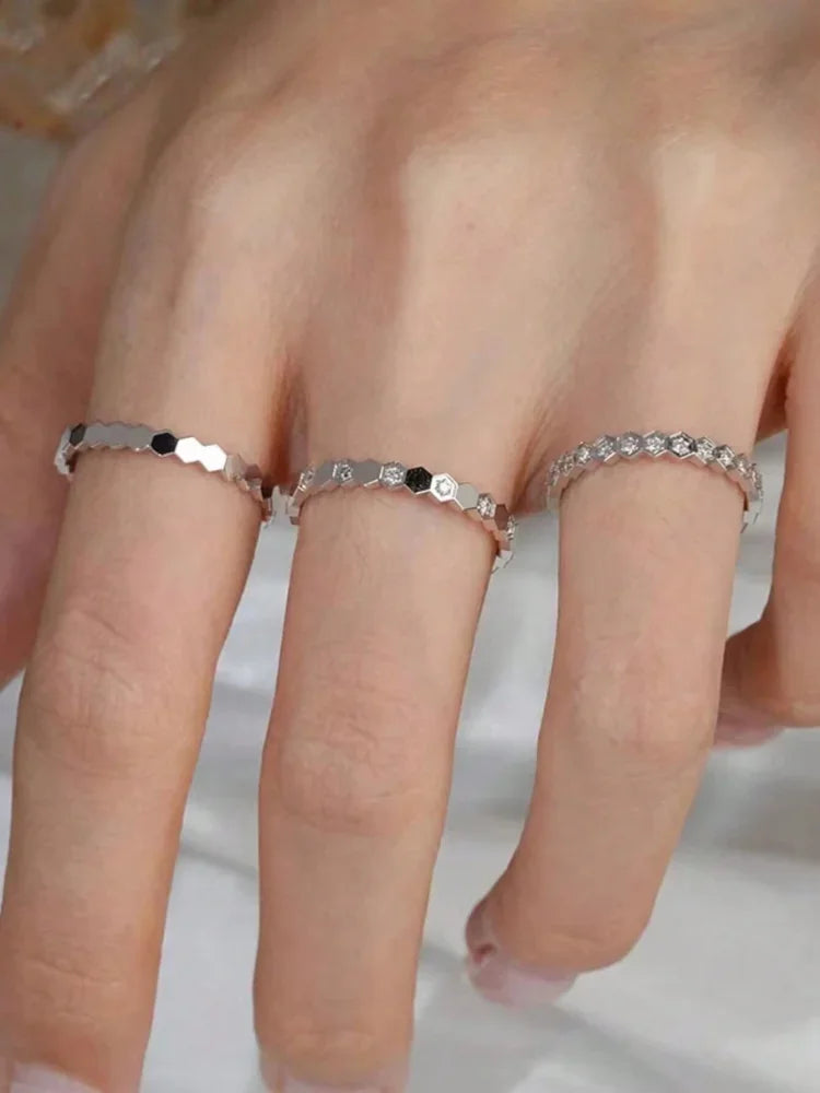 925 Sterling Silver Zircon Honeycomb 3pc Set Ring