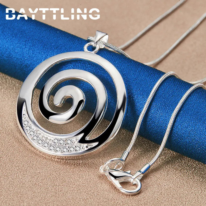 925 Sterling Silver Hip Hop Round Zircon Necklace