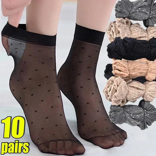 Silk Transparent Dot Lace Short Socks
