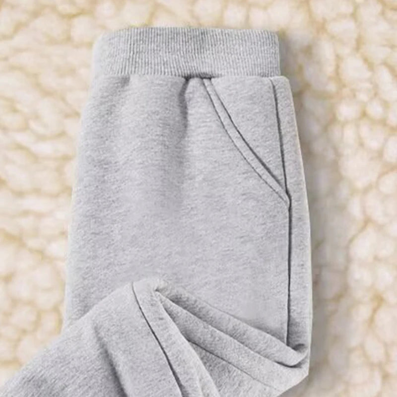 1pcs Autumn Winter Thermal Solid Teenager Fleece-Lined Casual Sports Pants