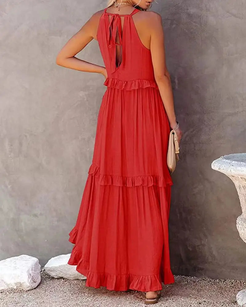 Ruffles Long Elegant Sleeveless Sundress Maxi Dress