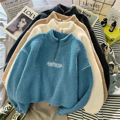 Stand Neck Fleece Long Sleeve Sweatshirt