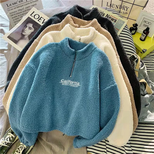 Stand Neck Fleece Long Sleeve Sweatshirt