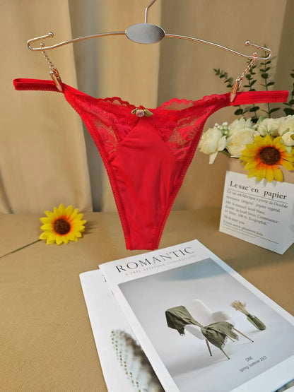 Sexy Low - Waist Thong Floral Embellishments Underwear