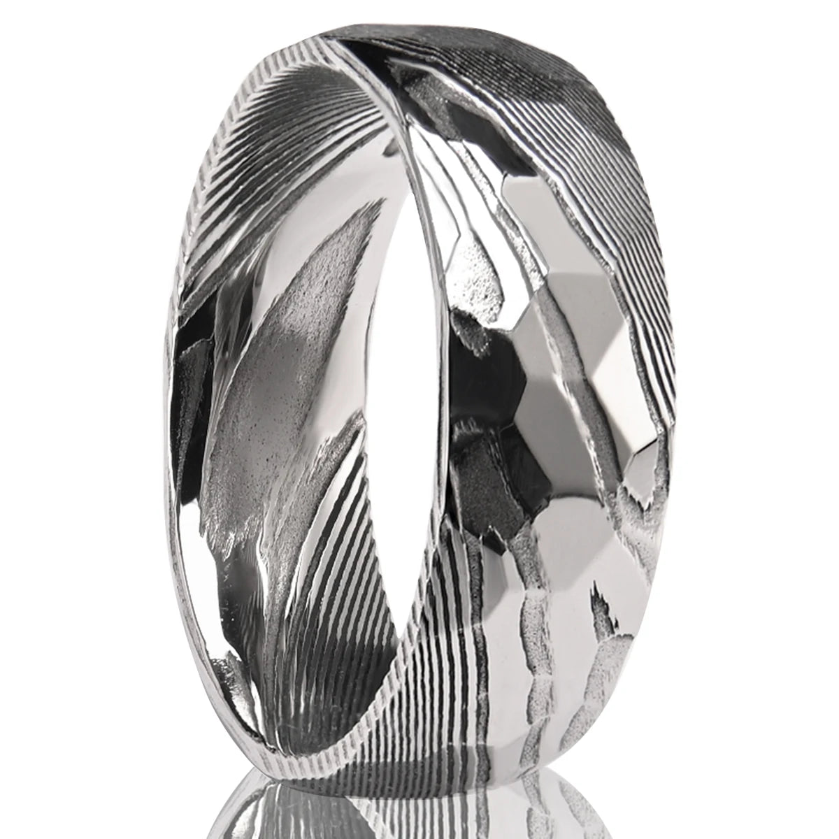 8MM Golden Damascus steel Hammered Engagement Promise Rings