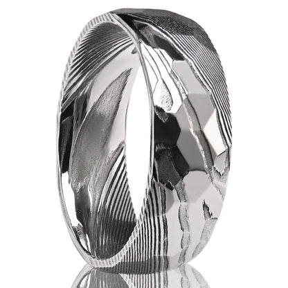 8MM Golden Damascus steel Hammered Engagement Promise Rings